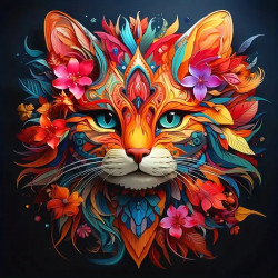 Diamantové malování – obrázek – oranžová kočka s květy - 1